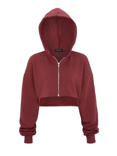 Burgundy crop zipper hoodie