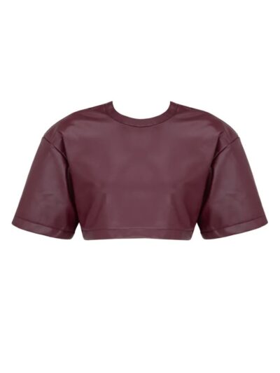 Burgundy leather Crop T main